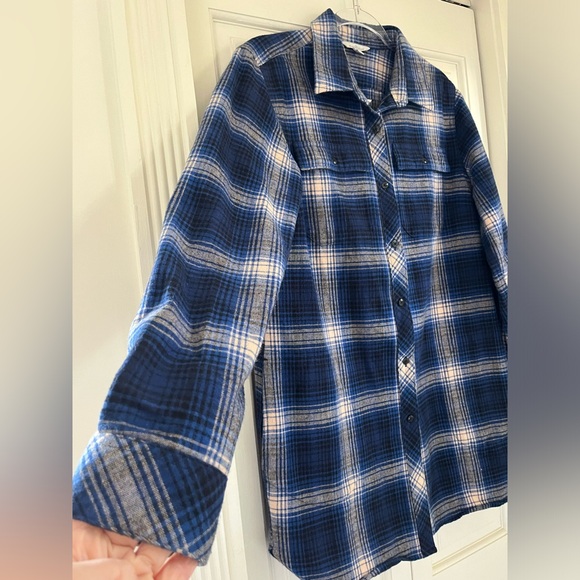 L.L Bean Women’s Archive Flannel Signature Top Womens Medium Blue Plaid Chamois - Picture 5 of 14